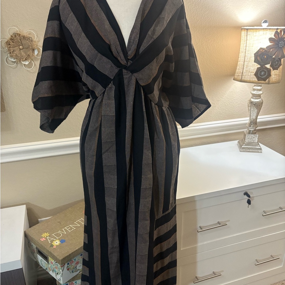 Striped Black and Brown Maxi Dress